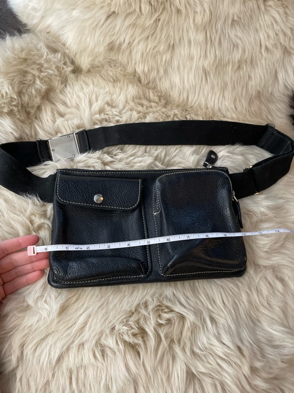 Roots Canada Vintage Black Pebbled Leather Village Waist Belt Bag Pack
